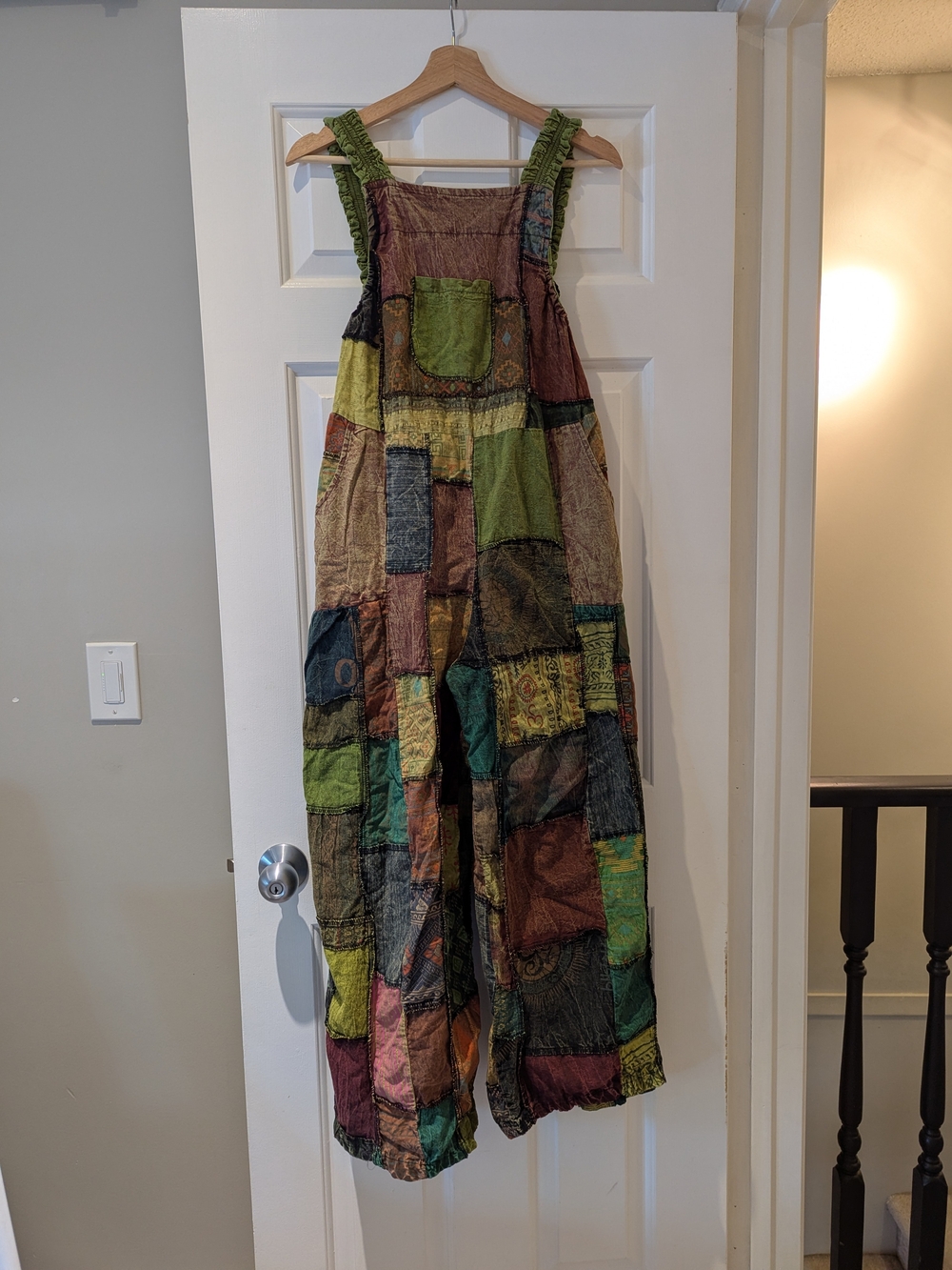 Fairycore Boho Patchwork Overalls Festival Jumpsuit Wide Leg Lagenlook S/M